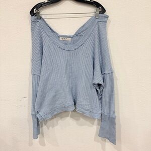 Free People We The Free Waffle Knit Thermal V-Neck Off The Shoulder Top Large